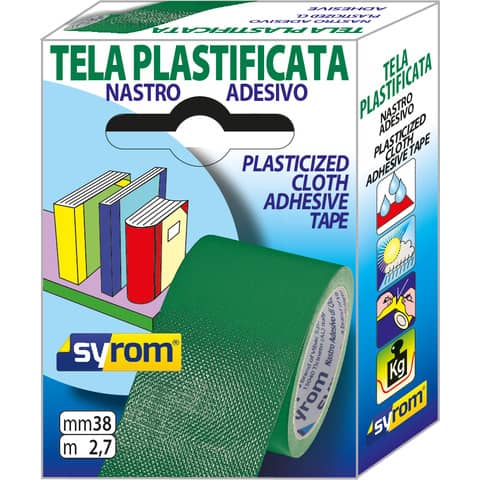 Nastro adesivo in tela Tes 702 SYROM formato 38 mm x 2,7 m - materiale tela plastificata verde - 7575